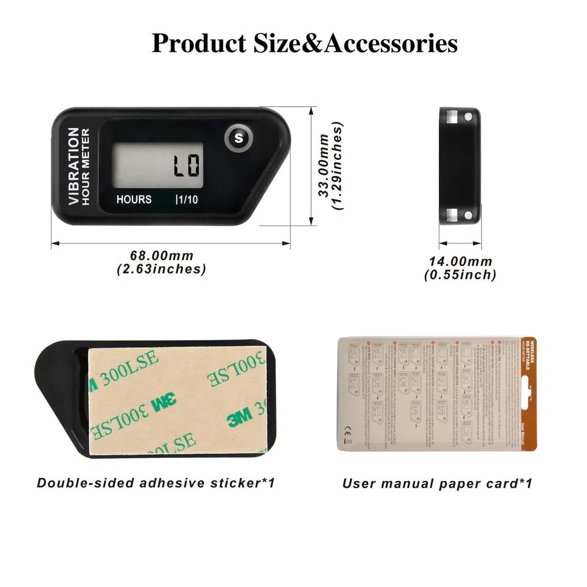 Jayron JR-HM016B Medidor de Horas Digital Inalámbrico LCD con Vibración Activada,para Todas las Máquinas Vibratorias,Compresor de Aire,Generador,Moto Acuática,Cortacésped,Motosierra