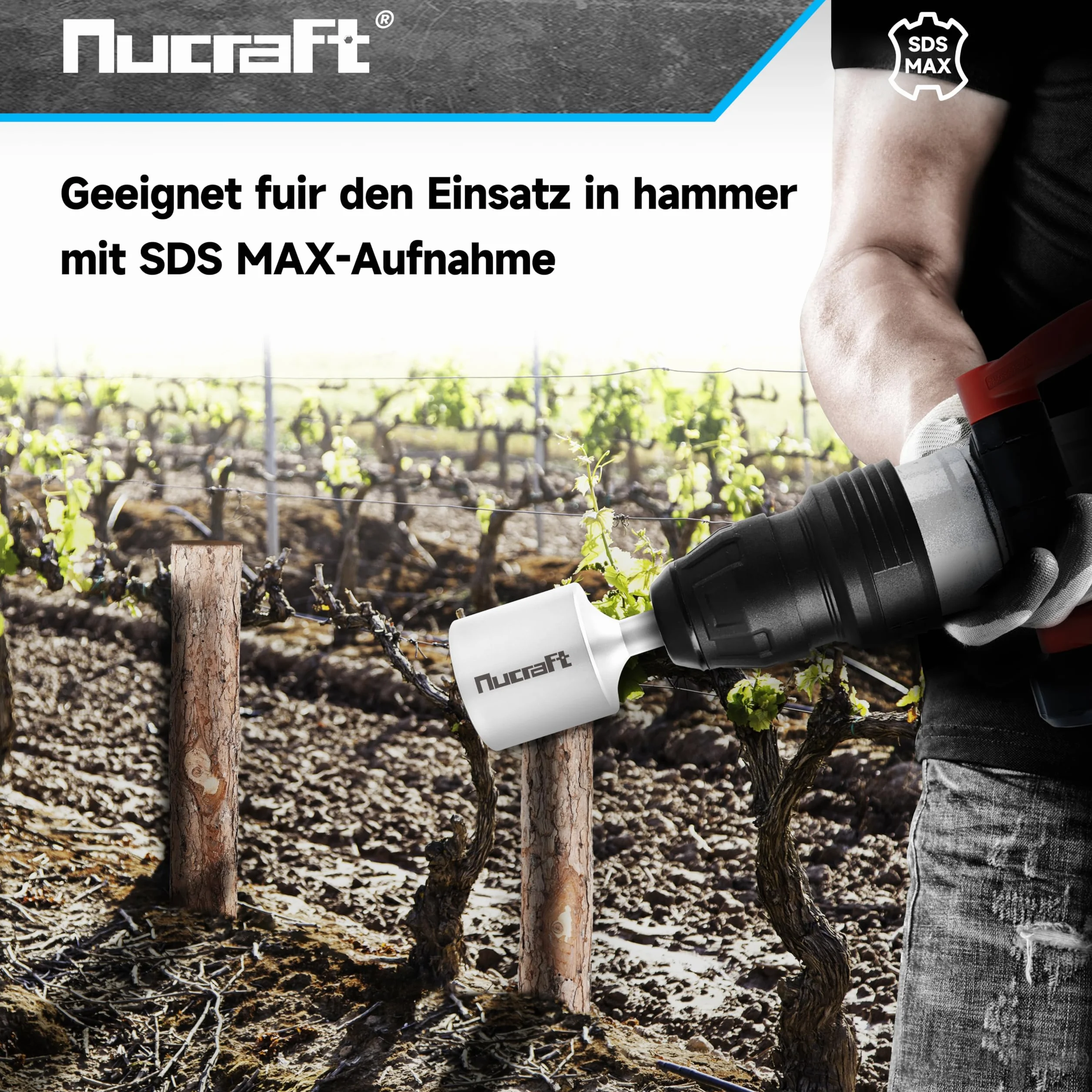 Nucraft Jack Hamme Star/estacas de madera Picket Post Driver Driver Stack Rama SDS MAX para insertar estacas de madera, 50 x 64 x 210 mm martillo