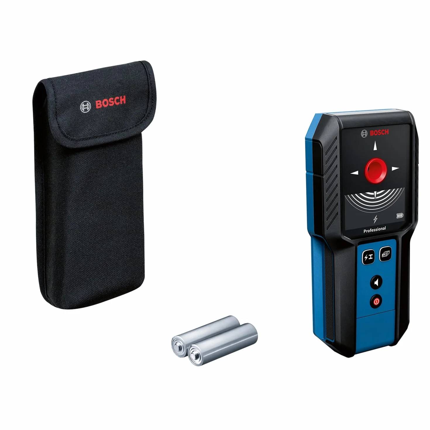 Bosch Professional detector de pared GMS 100-23 (profundidad de detección máx. de metal no magnético/metal magnético/cables con corriente/madera: 100/80/50 mm, 2 pilas AA, bolsa)
