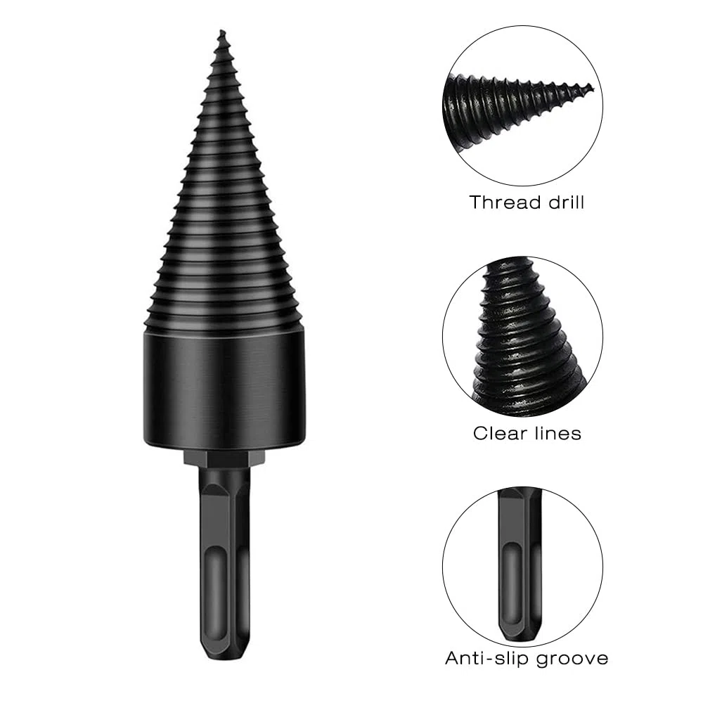 Taladro divisor de leña, 45mm 32mm Divisor de Troncos, broca de división de madera, cortador de leña, Taladro cono divisor de madera Partir troncos de madera con 4 mangos de perforación