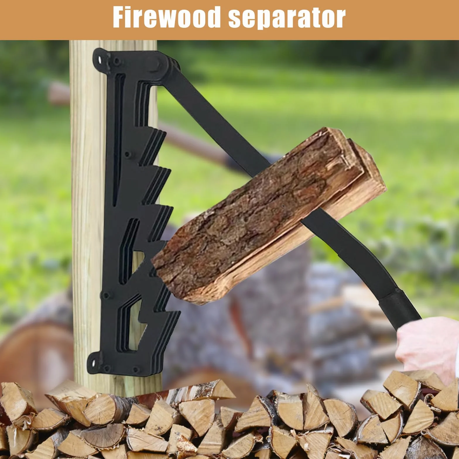Divisor de madera montado en la pared, divisor de madera manual de acero al carbono, soporte de pared para leña, herramienta para cortar madera, división de madera al aire libre (separador de madera)