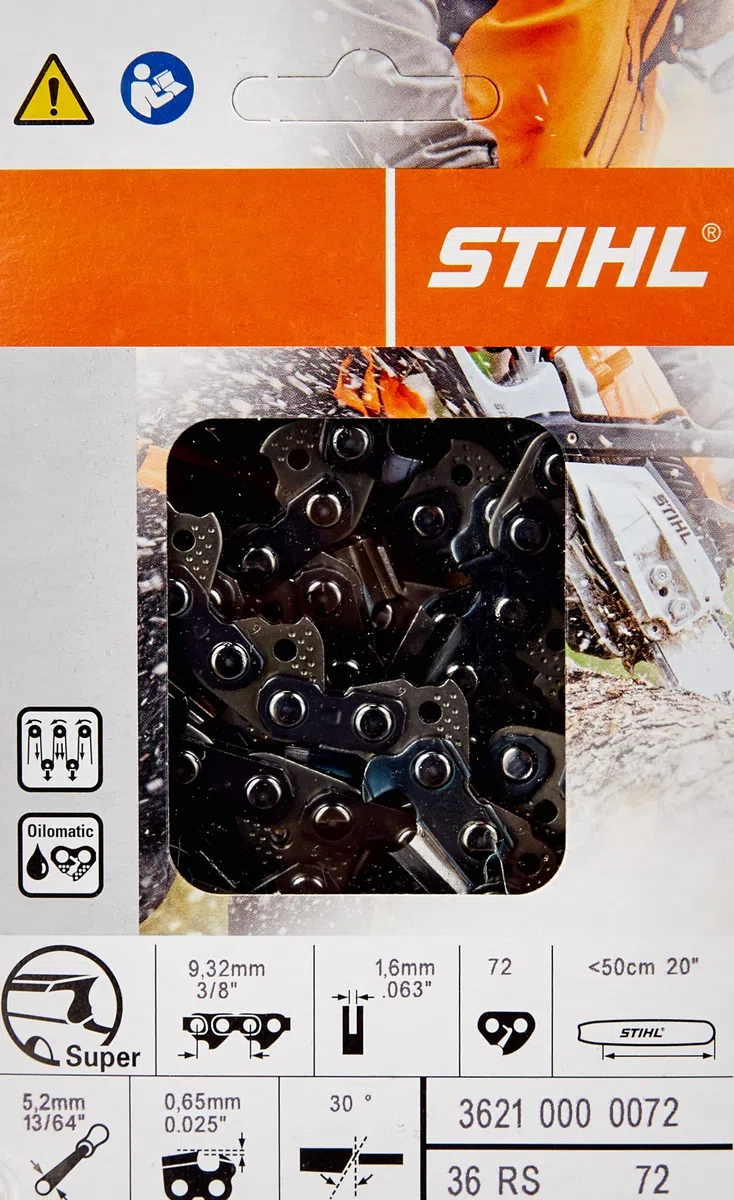 Stihl 3621 000 0072 36 RS-Cadena de Sierra (cincel, 3/8", 1,6 72 eslabones), 1 W, 1 V