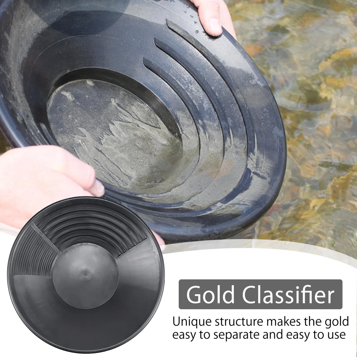 HENGBIRD Gold Panning Pan Abs Gold Sifting, 38,5 X 8,5cm Clasificador De Tamizado De Oro, Accesorio De Bandeja De Tamiz De Lavado Manual Gold Panning Tool Para Arroyos Para Ríos Para Áreas Montañosas
