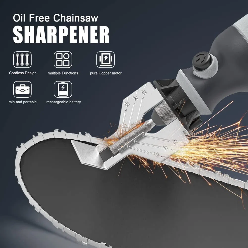 Herklotzn Afilador de motosierra inalámbrico, kit de afilado de motosierra de mano eléctrico, herramienta de afilado de motosierra de velocidad