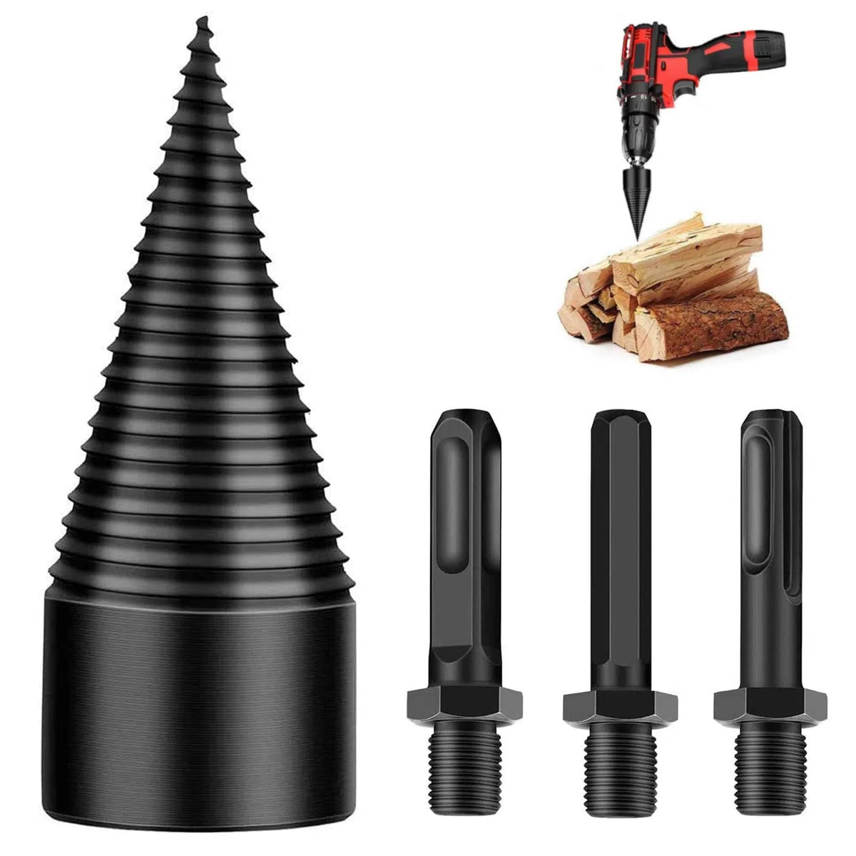 Taladro de Cono 32mm, Divisor de Madera, Taladro Escalonado, Partir Troncos, Cortar Leña, Tornillo de Cono Conductor, Cortador de Troncos