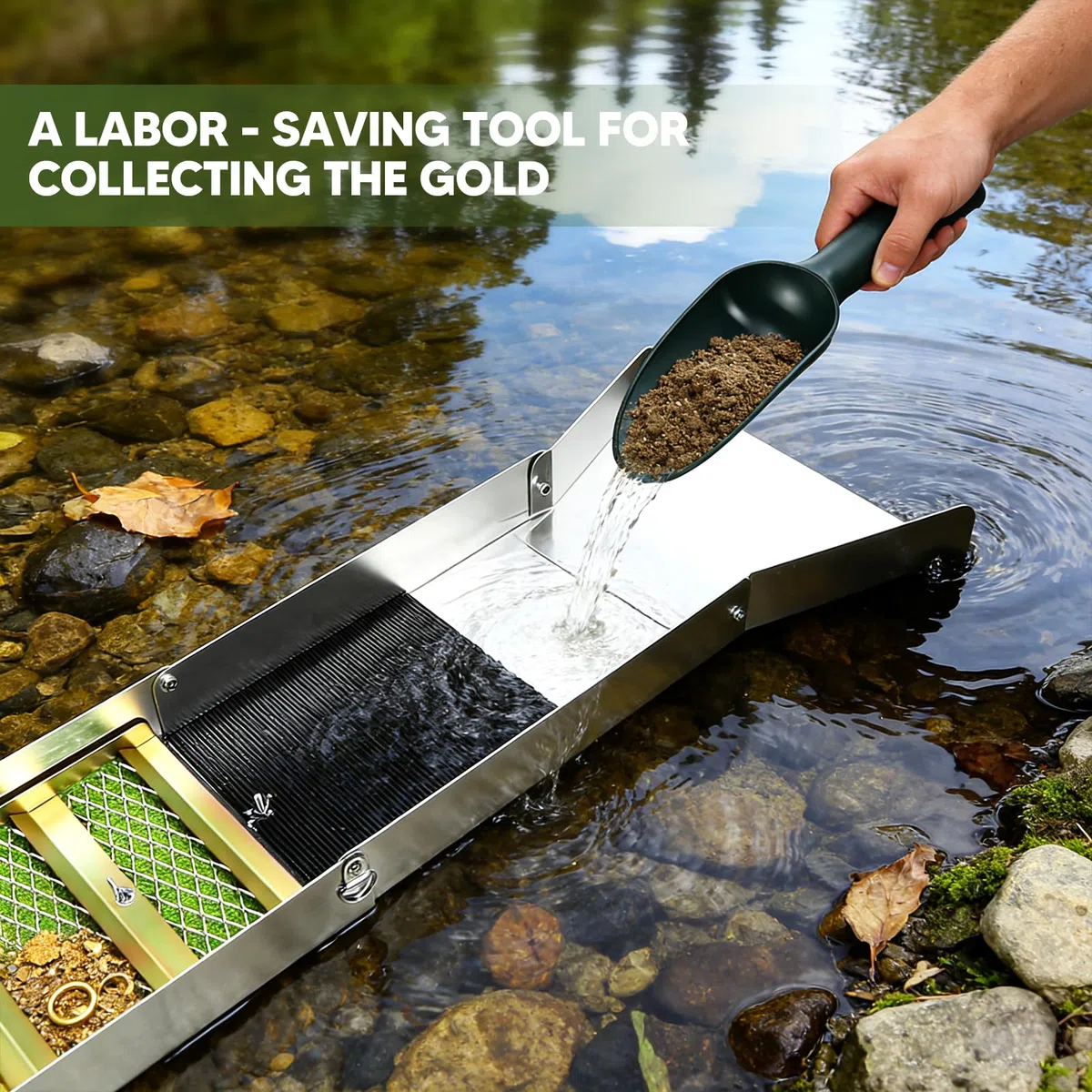 Juego completo de lavado de oro de 17 piezas, lavamanos de oro portátil con caja de esclusa plegable de 50 pulgadas y canalones de aleación de aluminio para búsqueda de oro en arroyos de ríos
