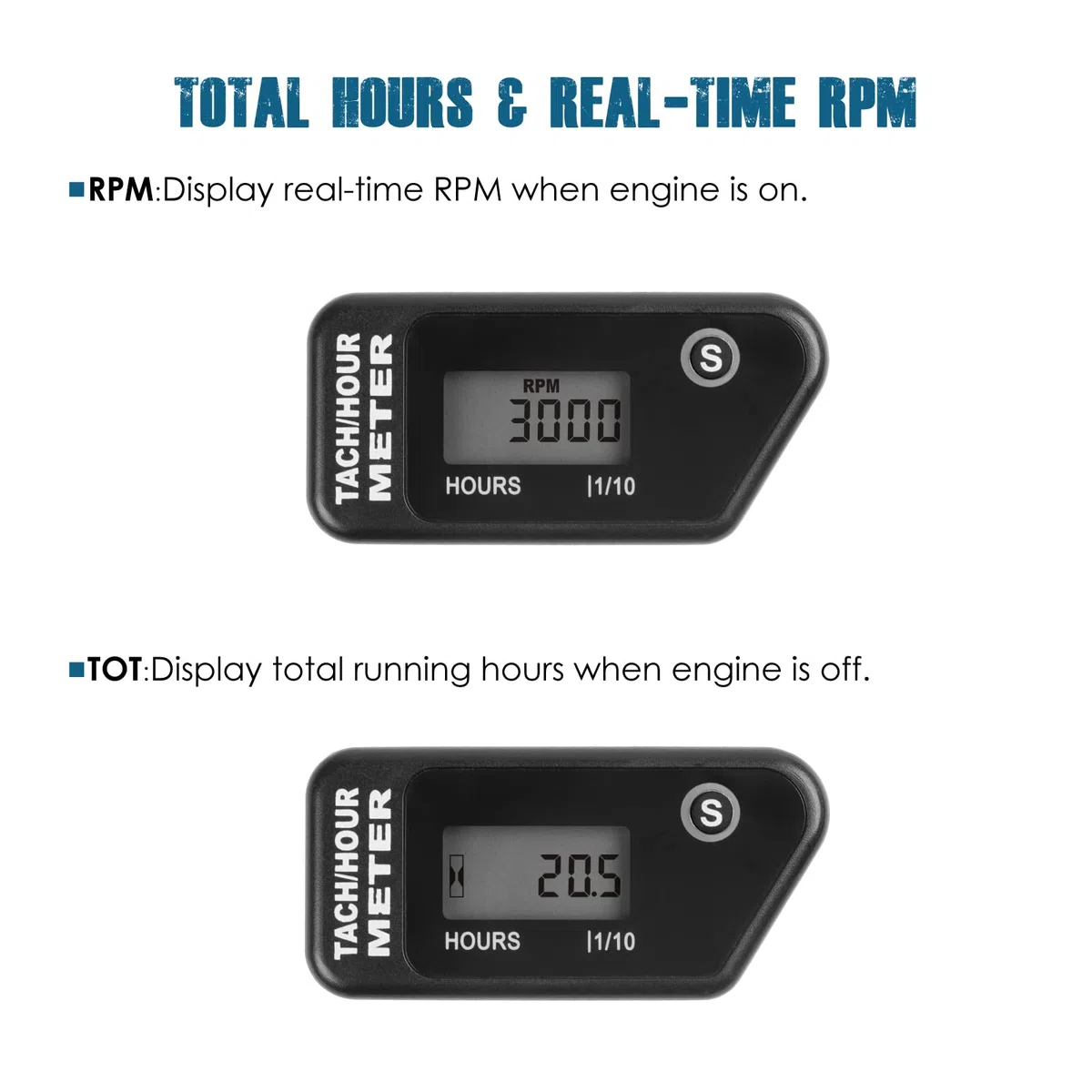 Runleader RL-HM016R Tacómetro digital de horas,diseño impermeable(negro).
