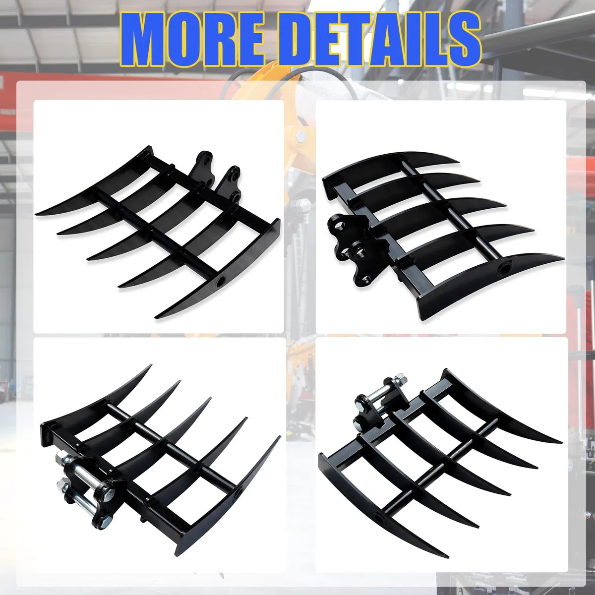 Rastrillo de excavadora de metal ancho para mini excavadoras, accesorios de excavadora con diámetro de orificio de 25 mm y envergadura de 90 mm
