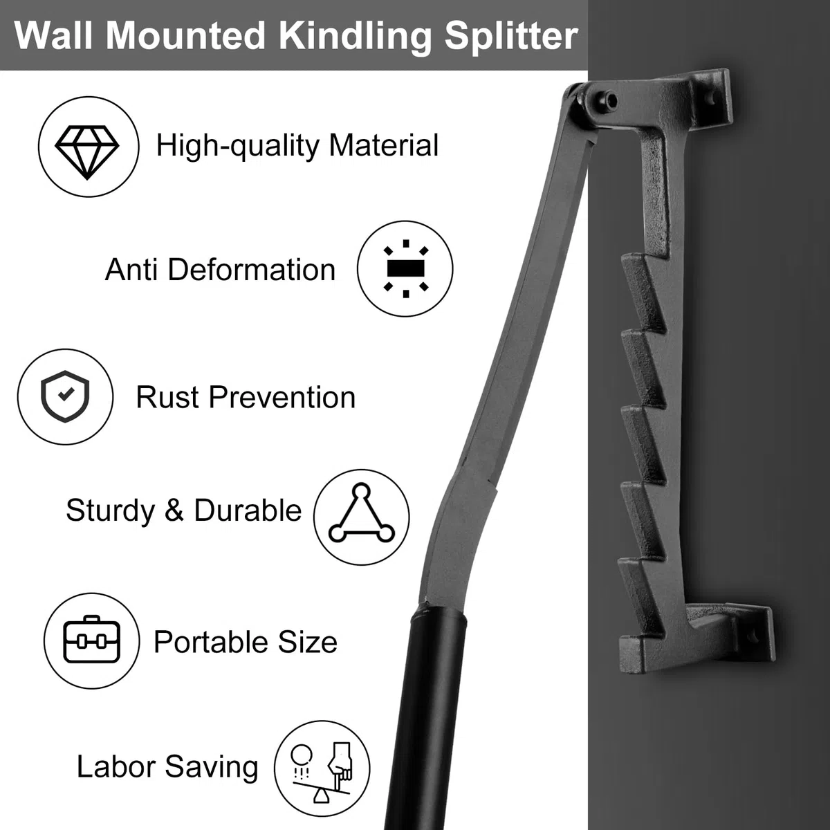 Divisor de Madera Manual, Montado en la Pared, Maquina para Rajar Leña, Divisor de Leña Portátil para Fuego, Astilladora de Leña, Partidor de Troncos para Uso Doméstico y Exterior, Negro