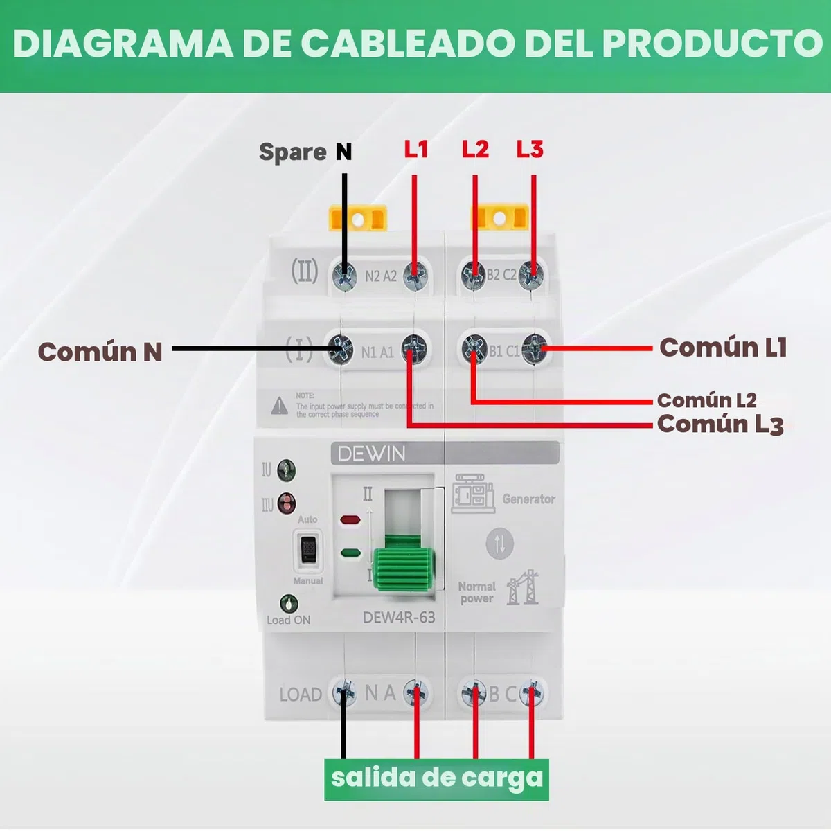 Interruptor de Transferencia Automático, ATS 4P 63A 400V Dual Power Automatic Transfer Switch Trifásico de 4 Hilos Conmutador de Transferencia Automática de Corriente de Emergencia, G2R
