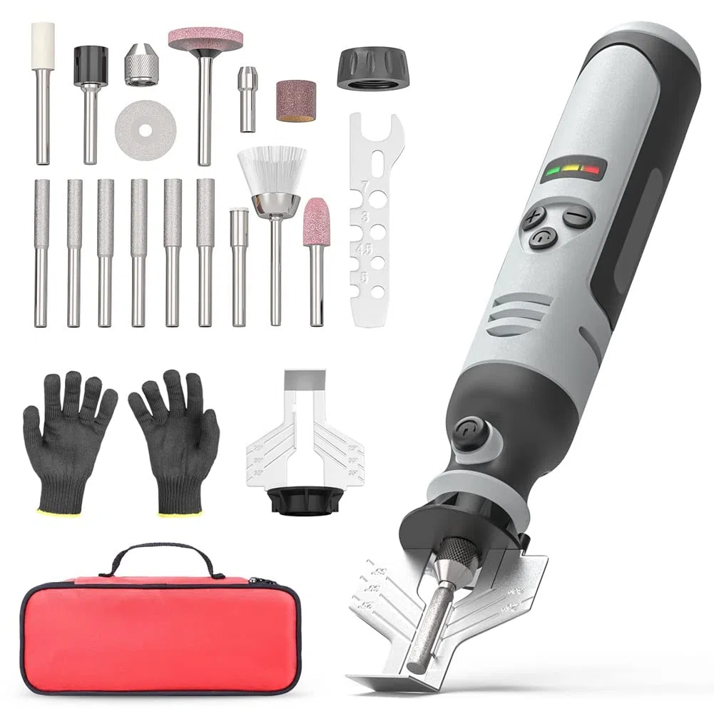 Herklotzn Afilador de motosierra inalámbrico, kit de afilado de motosierra de mano eléctrico, herramienta de afilado de motosierra de velocidad