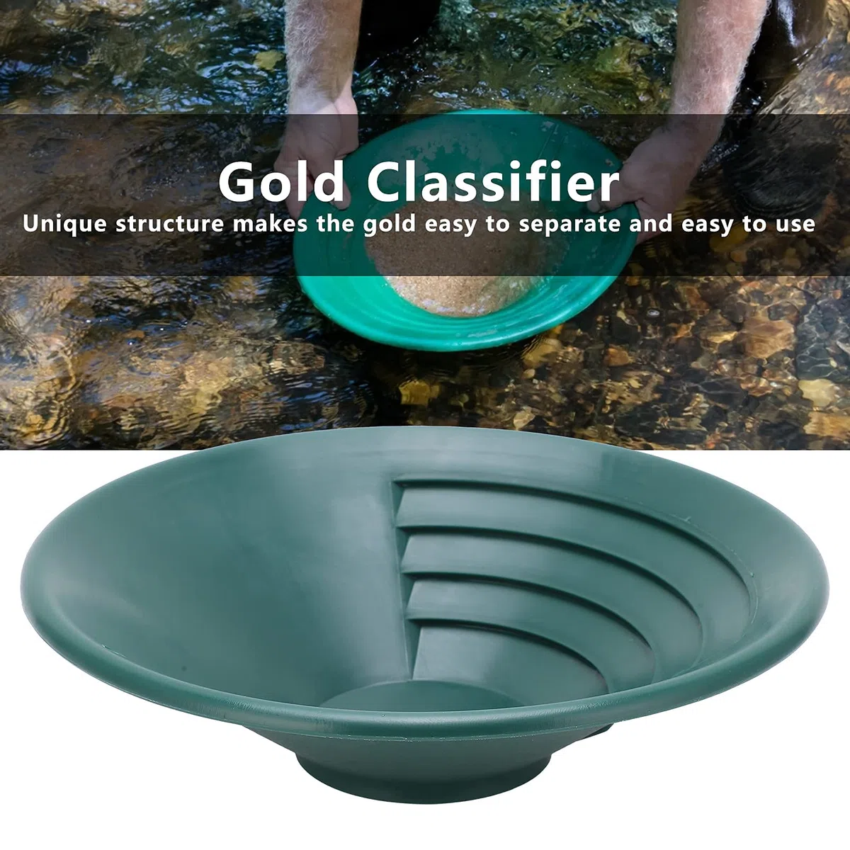 Walfront Sartén de Oro de plástico Verde de 260 mm Kit de Lavado de Oro Manual Sartén de Lavado de Oro Sartenes de Oro para minería de Oro