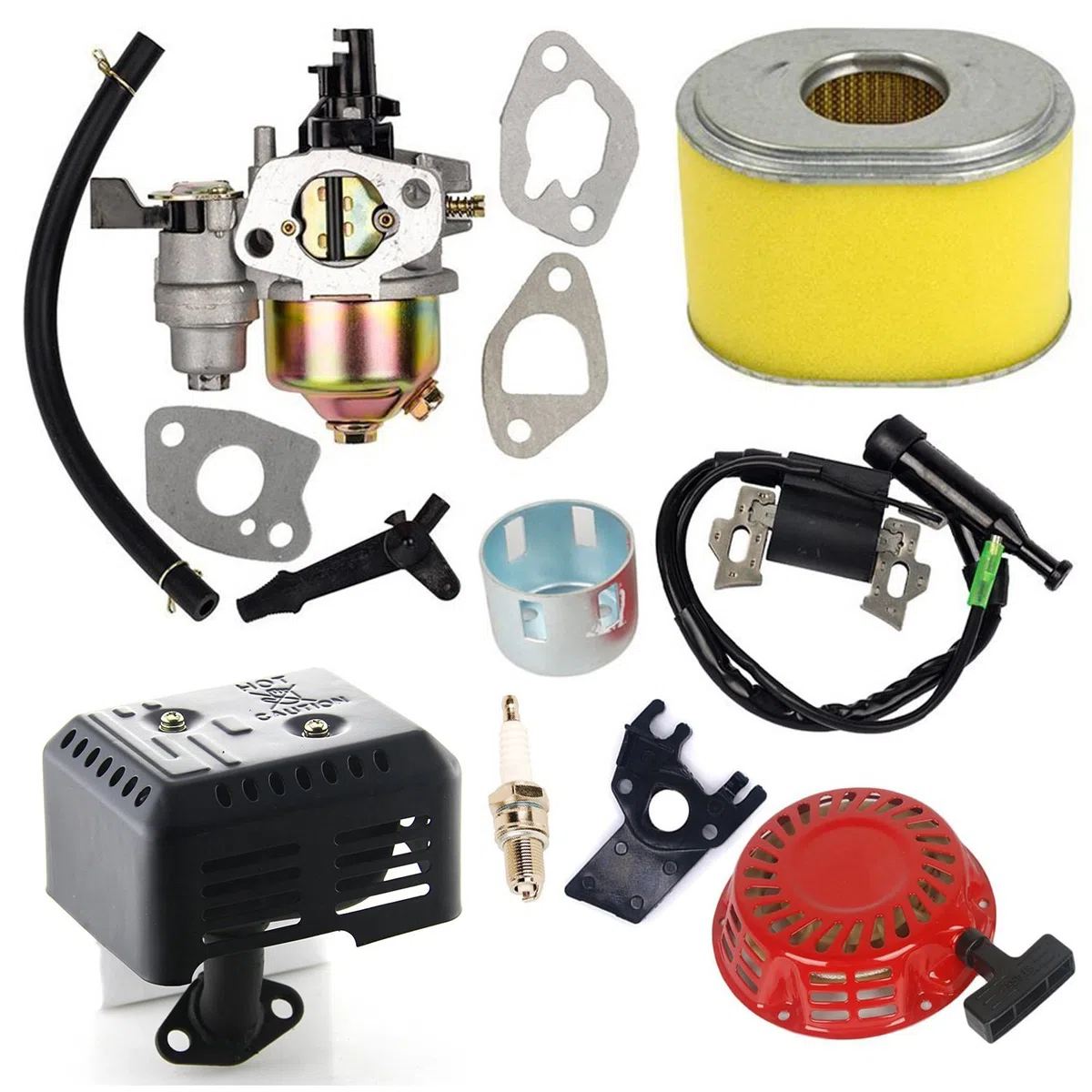 Kit de carburador de carburador con filtro de aire bobina de encendido para Honda Gx140 Gx160 Gx200 5.5HP 6.5HP motor partes + sistema de silenciador de escape EX35 con escudo térmico