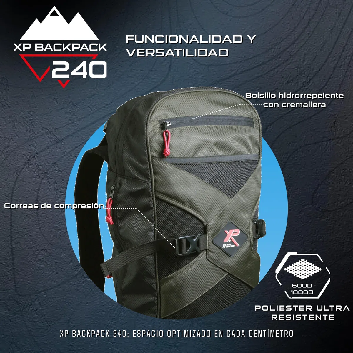 Mochila XP Metal Detectors 240, Mochila Ligera y Robusta Especialmente diseñada para detectores de Metales, ergonómica y cómoda con más de 10 Bolsillos y Compartimentos dedicados (XPBACKPACK240)