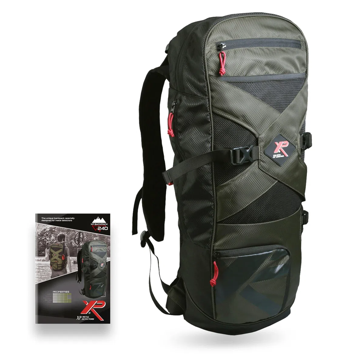Mochila XP Metal Detectors 240, Mochila Ligera y Robusta Especialmente diseñada para detectores de Metales, ergonómica y cómoda con más de 10 Bolsillos y Compartimentos dedicados (XPBACKPACK240)