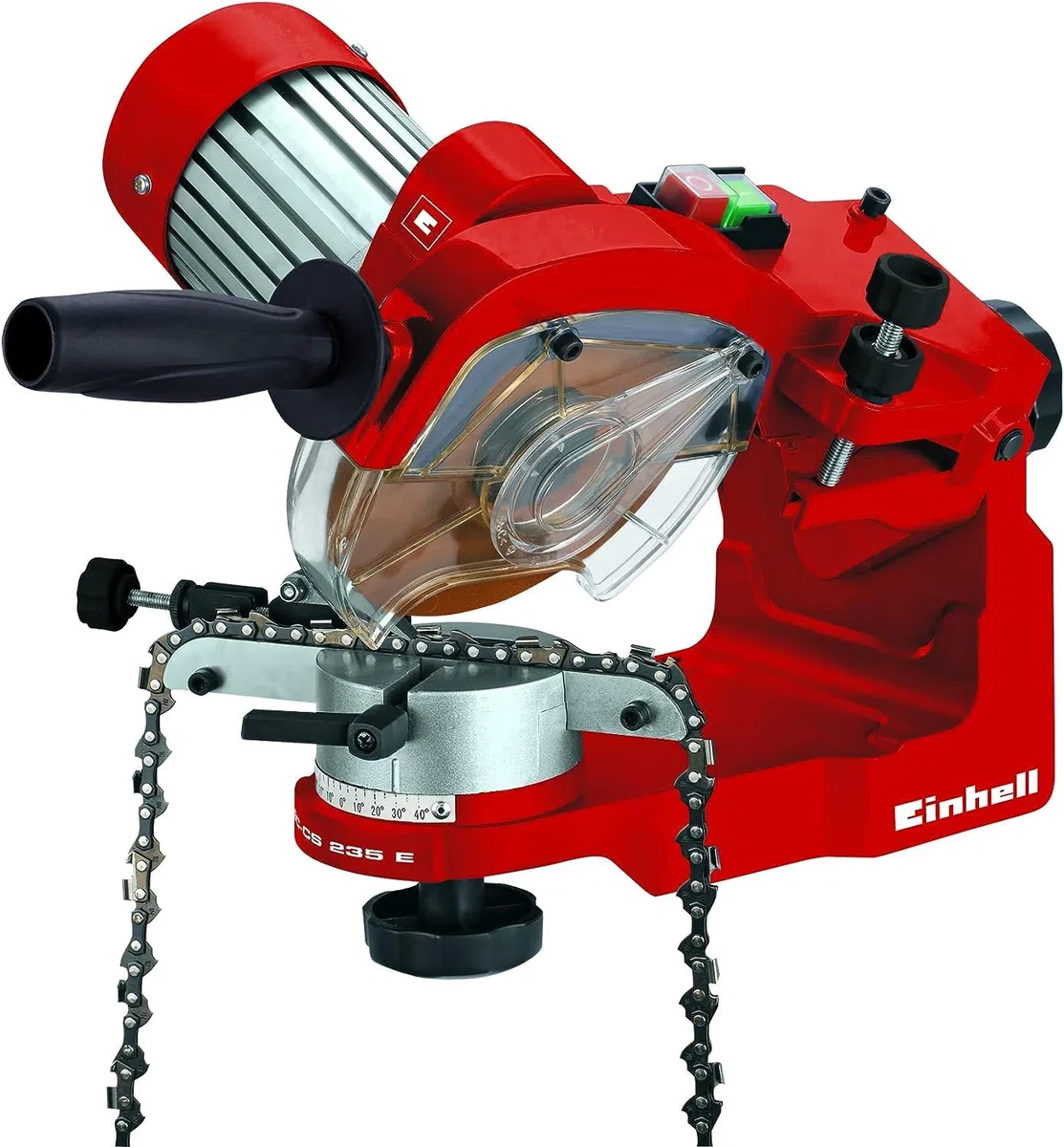 Einhell GC-CS 235 E – Afilador de cadenas de motosierra eléctrica con cable. Ralentí 3000 RPM, 230 W, 230 V | 50 Hz, limitador de profundidad, tensor de cadena, iluminación