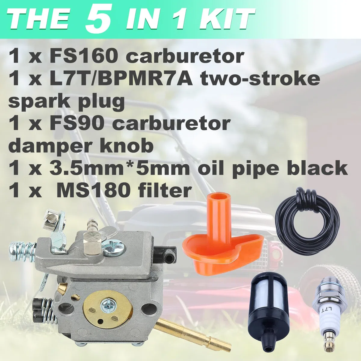 Adefol - Kit de carburador para Stihl FS160, FS200, FS202, FS280, FS350, FS120, FR220, BT120, BT121, SP200, cortapelos de césped, avce, pomo acelerador, repuesto 4134, 120, 0603