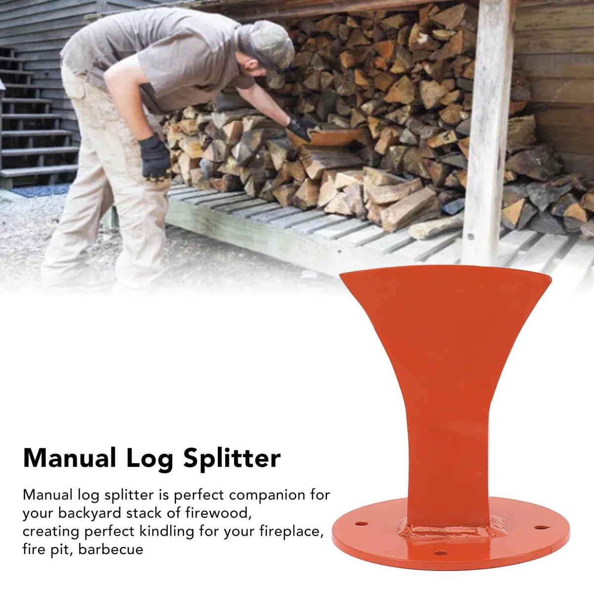 Divisor de leña, divisor de leña manual, resistente, antideslizante, estufa de leña, herramienta para chimenea para interiores y exteriores (naranja)