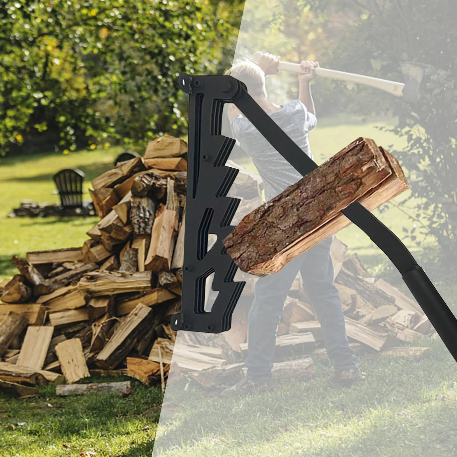 Divisor de madera montado en la pared, divisor de madera manual de acero al carbono, soporte de pared para leña, herramienta para cortar madera, división de madera al aire libre (separador de madera)