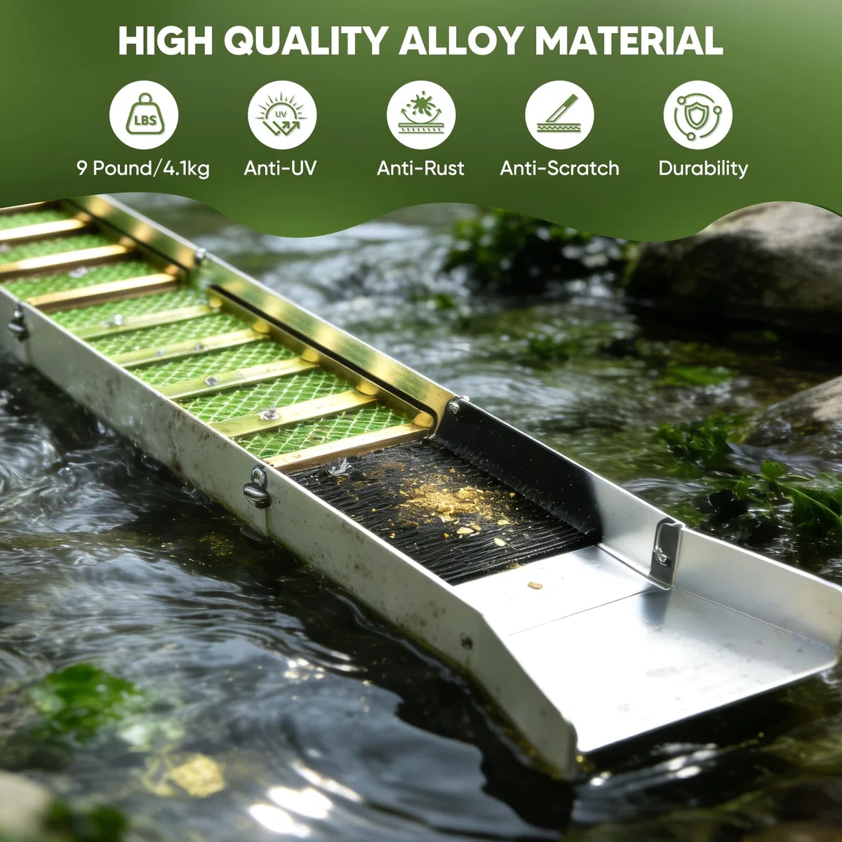 Juego completo de lavado de oro de 17 piezas, lavamanos de oro portátil con caja de esclusa plegable de 50 pulgadas y canalones de aleación de aluminio para búsqueda de oro en arroyos de ríos