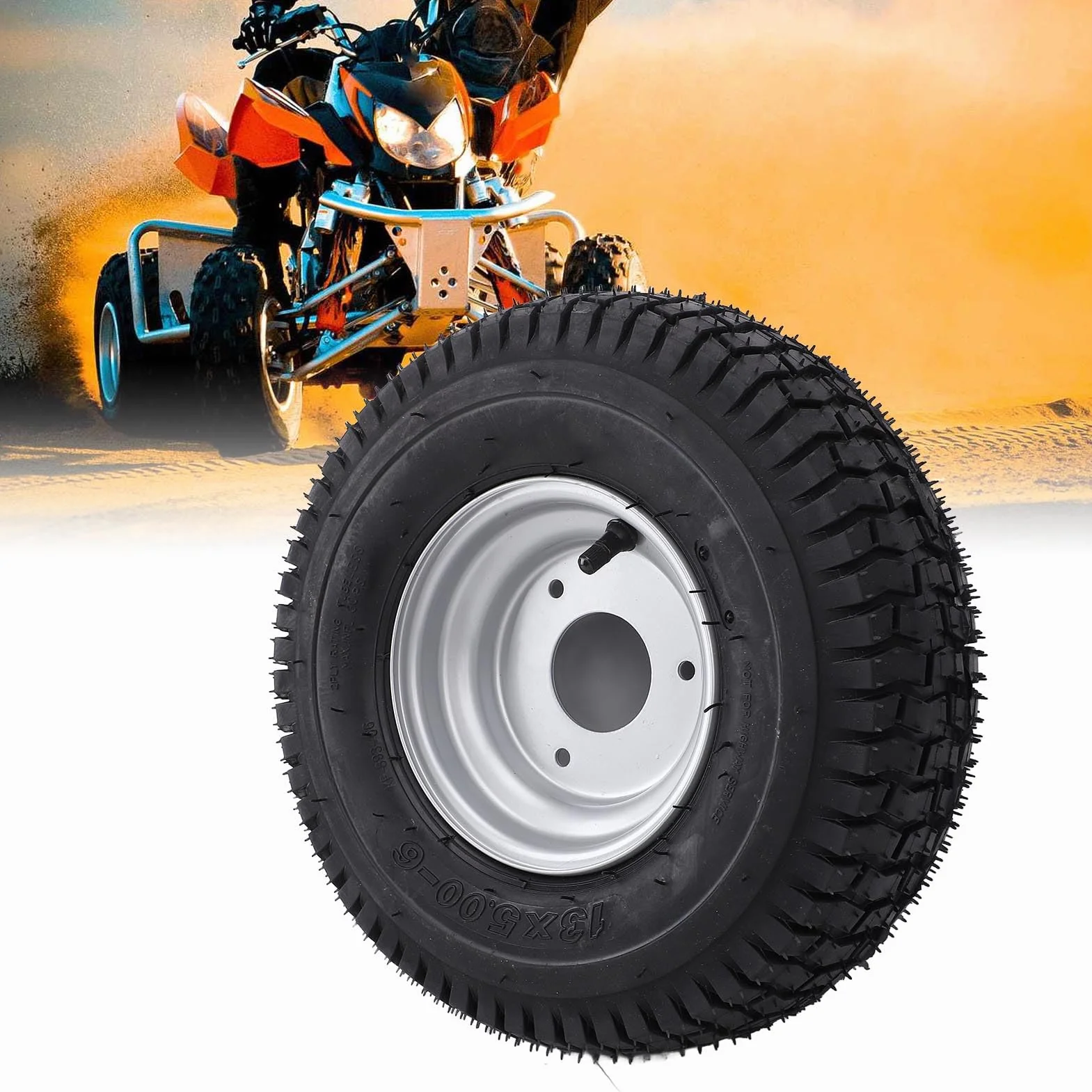 Luocute Neumático ATV de 6 Pulgadas, Neumático de Vacío 13x5.00-6 para Cortacésped del Césped de Bicicleta ATV Quad Off Road GO Kart, Llanta de 13/5.00-6 Rueda con Llanta de 6 Pulgadas,