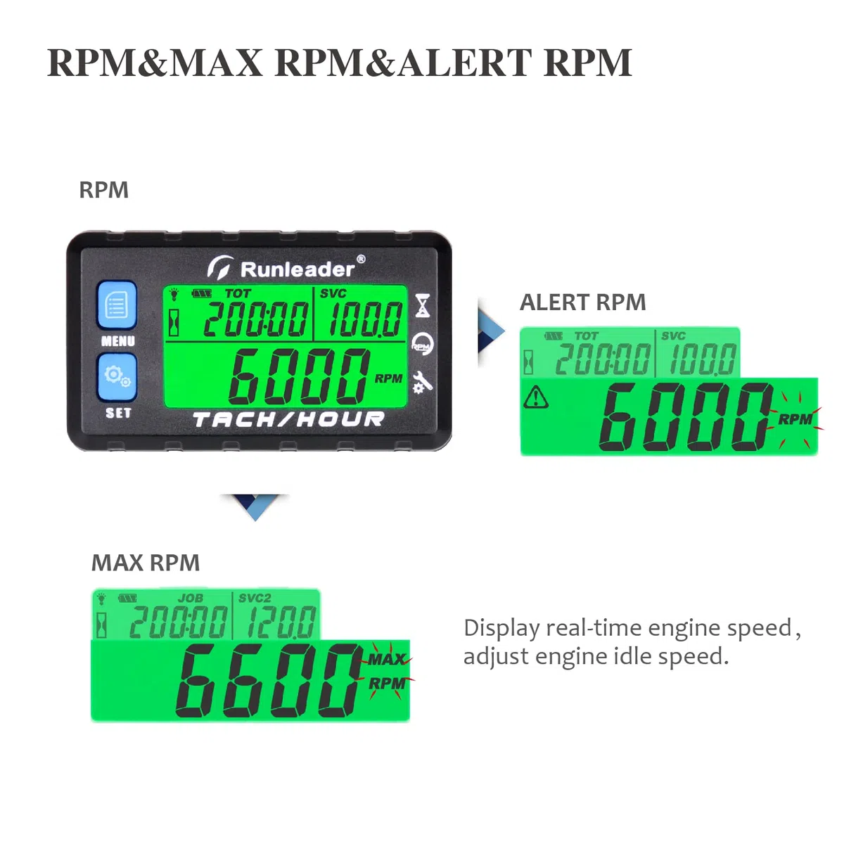 Tacómetro Digital/Medidor de Horas/Tacómetro con Retroiluminación Batería Reemplazable Alerta RPM Recordatorio de Mantenimiento Impermeable para Generador Cortacésped Motocicleta