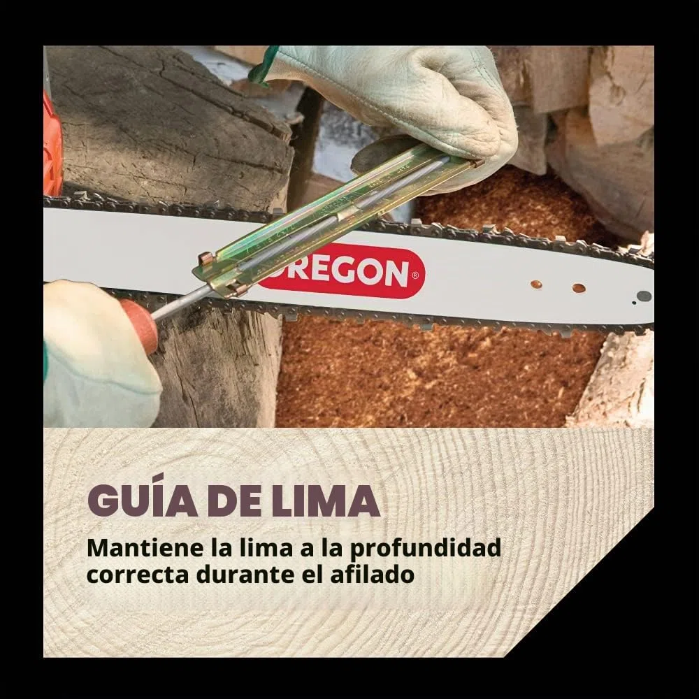 Oregon 617067 Kit Afilador para Cadena de Motosierra, Universal, Mango, Limitador de Profundidad y Funda, Incluye Limas Redondas de 4 mm, 4,8 mm y 5,5 mm, Lima Plana de 152 mm