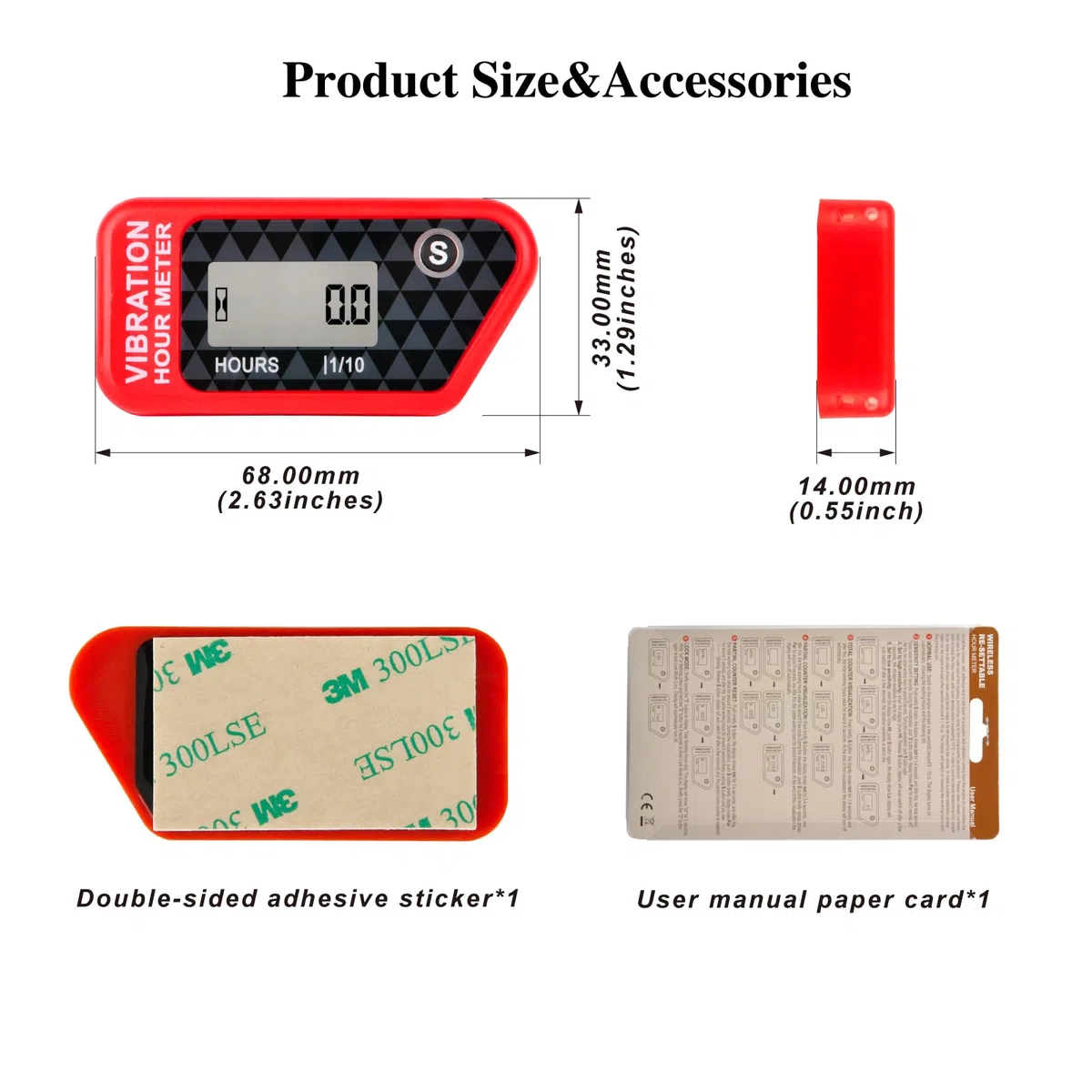 Jayron JR-HM016B Medidor de Horas Digital Inalámbrico LCD con Vibración Activada,para Todas las Máquinas Vibratorias,Compresor de Aire,Generador,Moto Acuática,Cortacésped,Motosierra