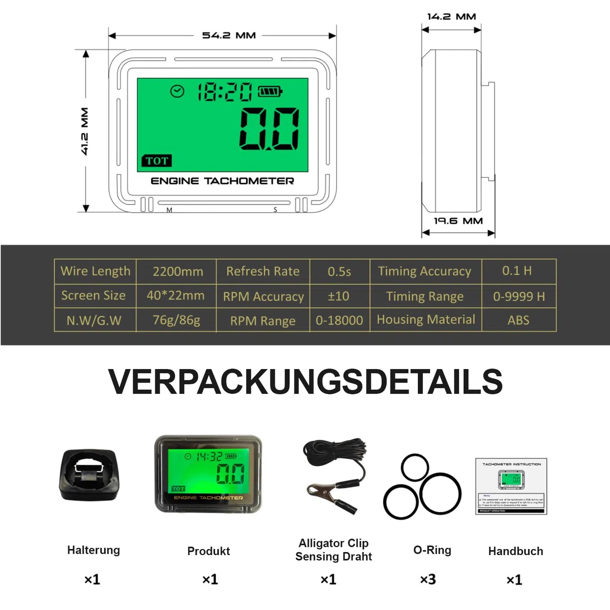 Tacómetro de motosierra, tacómetro LCD con inducción inalámbrica, velocímetro RPM, motor de gasolina, función de mantenimiento de visión nocturna, para motocicleta, cortacésped, moto de nieve