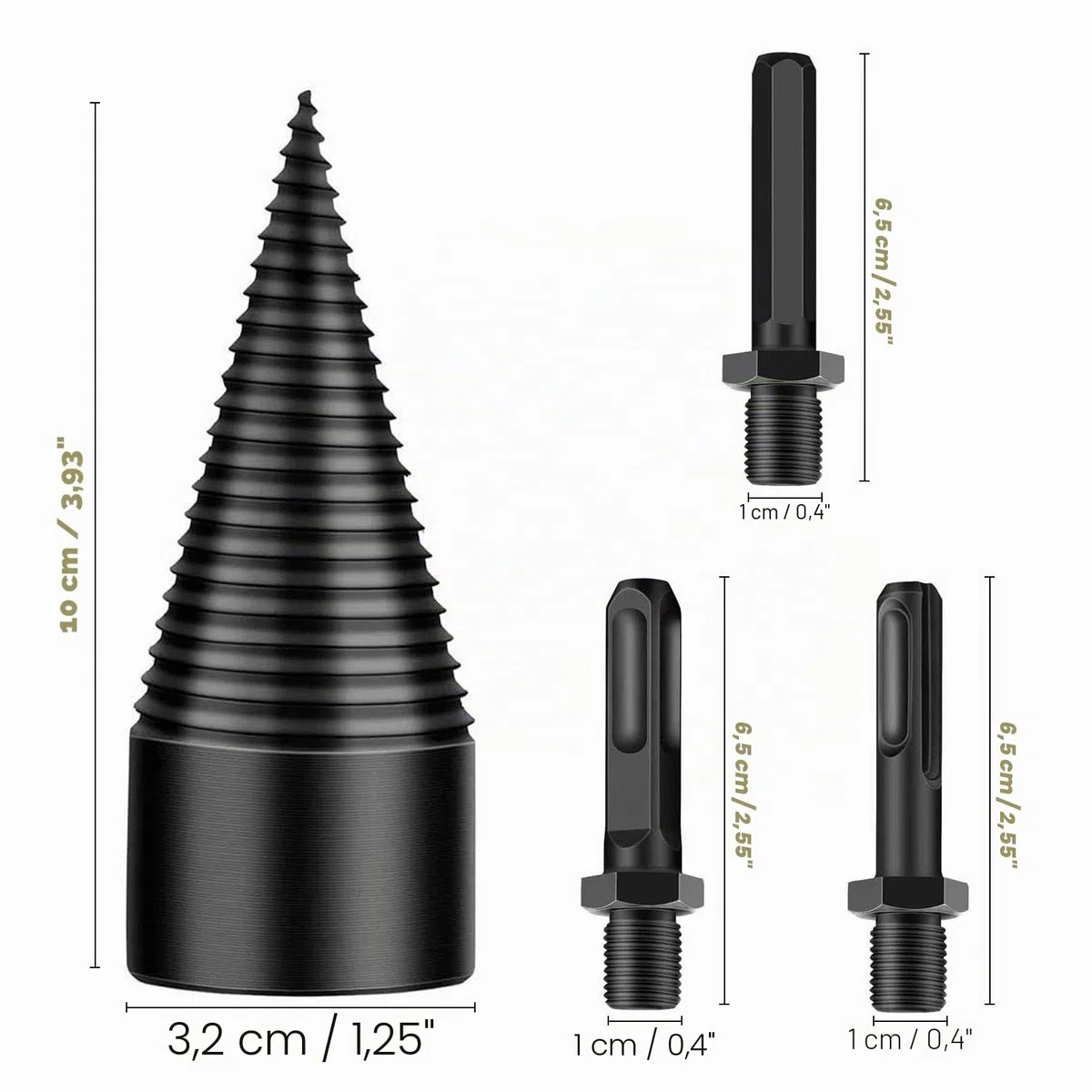 Taladro de Cono 32mm, Divisor de Madera, Taladro Escalonado, Partir Troncos, Cortar Leña, Tornillo de Cono Conductor, Cortador de Troncos