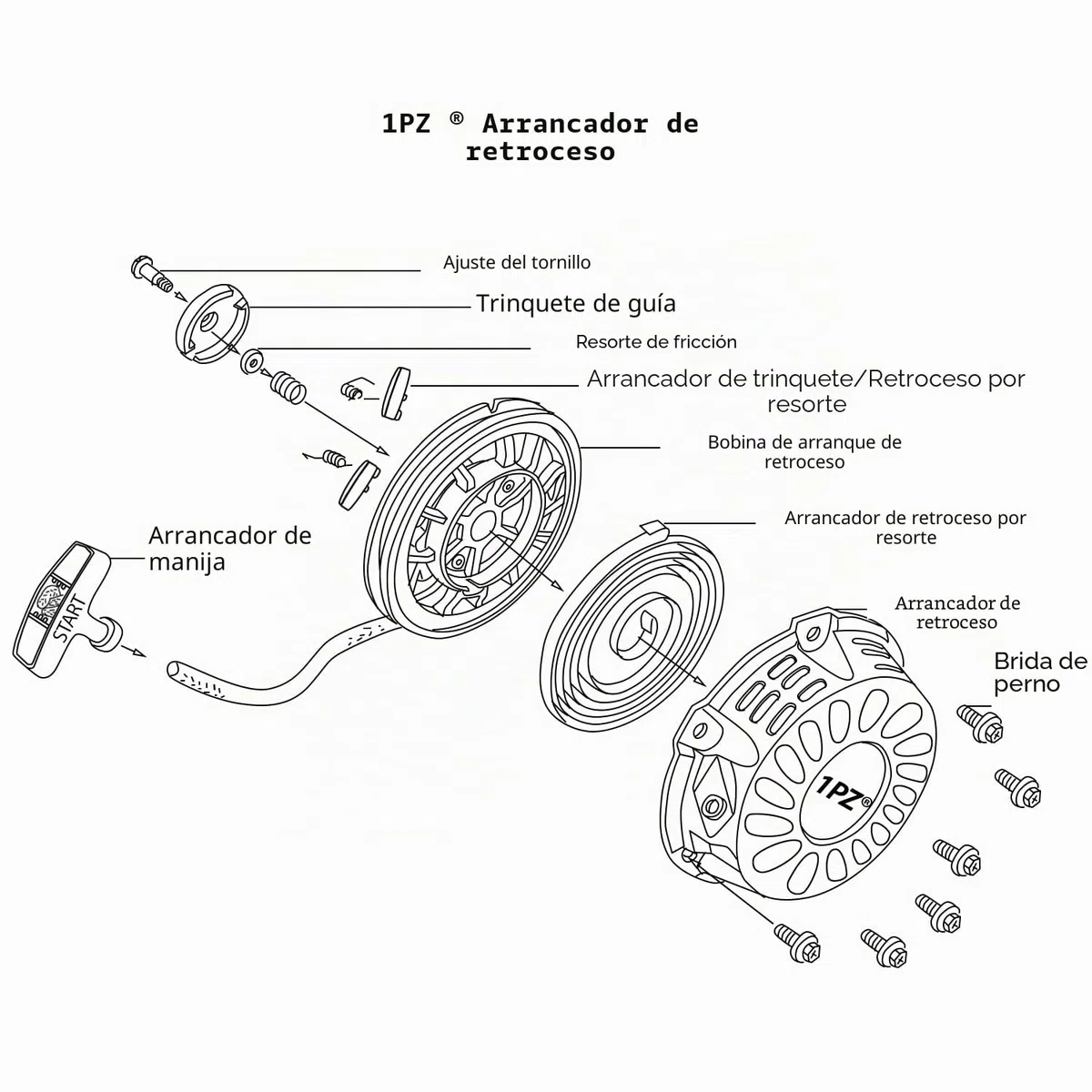 1PZ FPS-X39 Arrancador de retroceso Pull Start Reemplazo para Honda GX340 GX390 GX610 GX620 188F 11hp 13hp 28400-ZEE3-W01ZA Generador Motor Lanzador Arrancador de tirar Arranque de retroceso