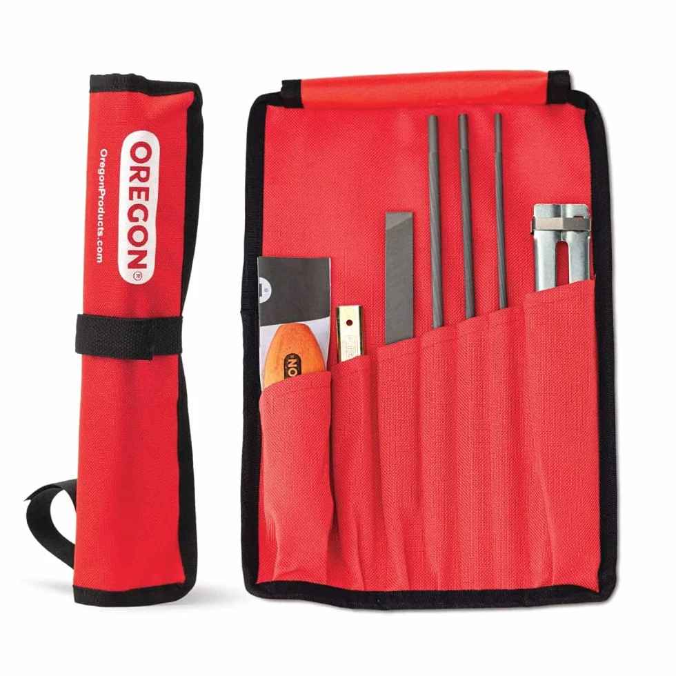 Oregon 617067 Kit Afilador para Cadena de Motosierra, Universal, Mango, Limitador de Profundidad y Funda, Incluye Limas Redondas de 4 mm, 4,8 mm y 5,5 mm, Lima Plana de 152 mm