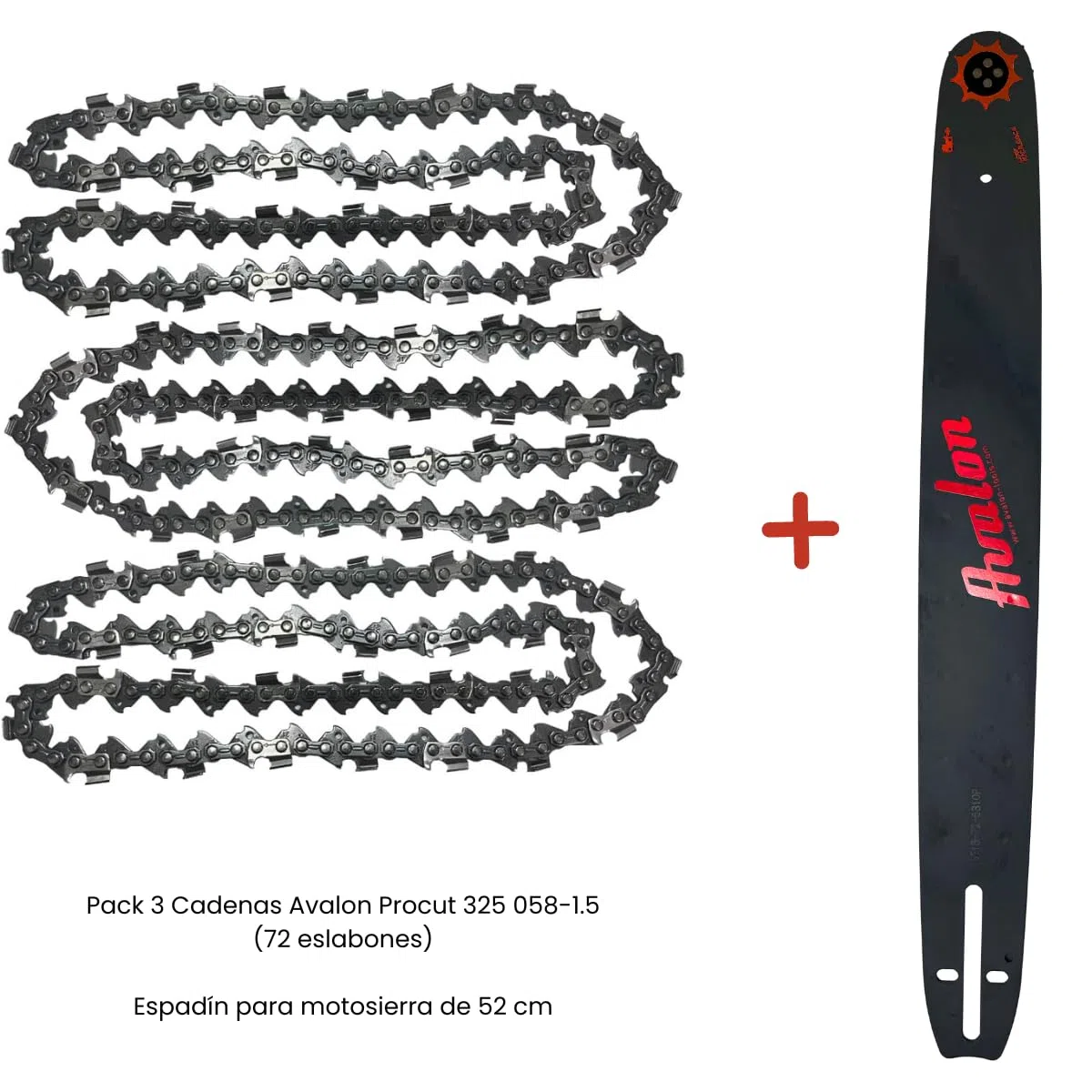 Kit - Espadín para motosierra de 52 cm + Pack 3 Cadenas Avalon Procut 325 058-1.5 (72 eslabones)