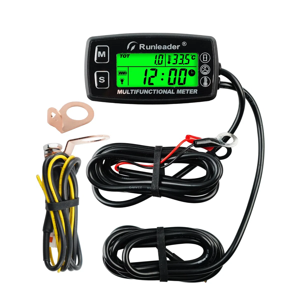 Runleader Indicador de Temperatura del Motor Digital, Tacómetro de Horas de Mantenimiento, Reemplazo de Batería y Fuente de Alimentación Externa de CC 5V a 30V para Motores de Gasolina,Cortacésped
