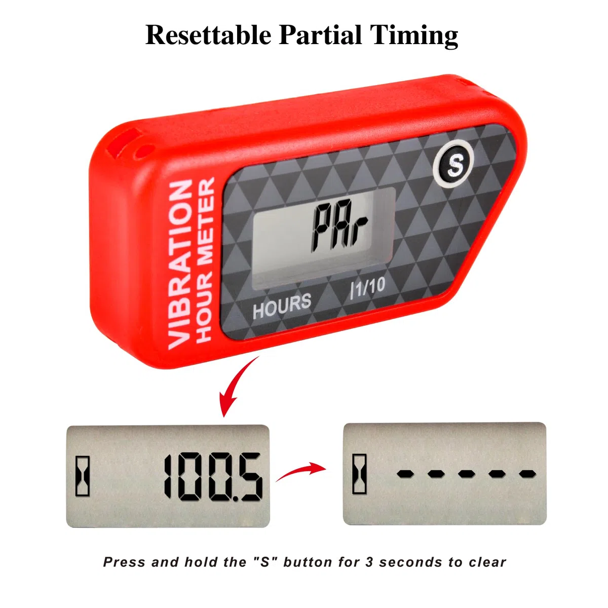 Jayron JR-HM016B Medidor de Horas Digital Inalámbrico LCD con Vibración Activada,para Todas las Máquinas Vibratorias,Compresor de Aire,Generador,Moto Acuática,Cortacésped,Motosierra