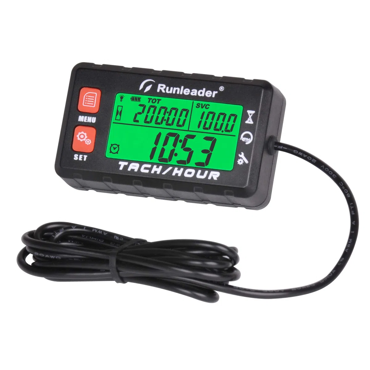 Runleader Horas de mantenimiento digital Tacómetro, reloj y pantalla de retroiluminación, batería reemplazable para tractor de jardín, compresor, soplador de hojas, jetski, ATV, motor(058B, RD)