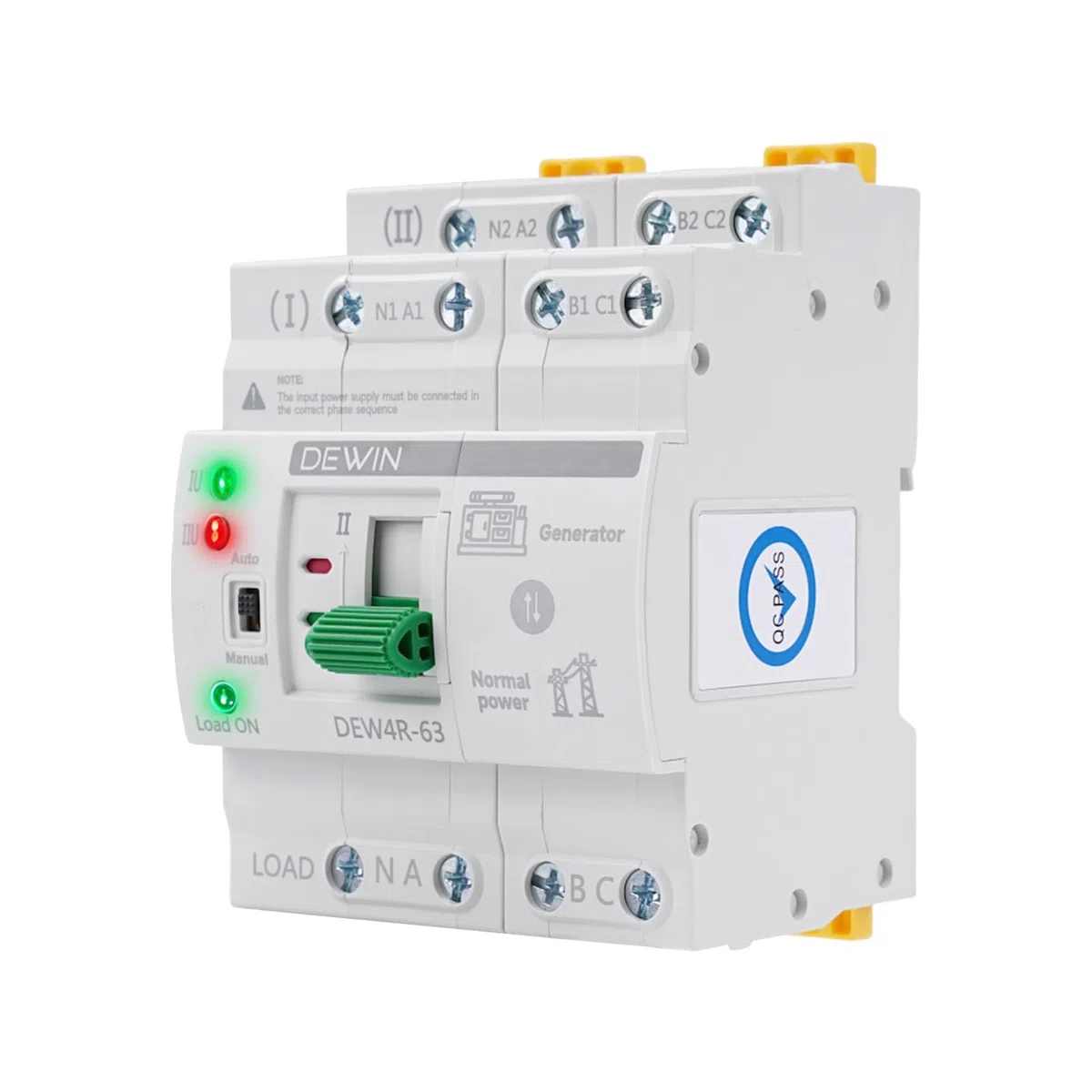 Interruptor de Transferencia Automático, ATS 4P 63A 400V Dual Power Automatic Transfer Switch Trifásico de 4 Hilos Conmutador de Transferencia Automática de Corriente de Emergencia, G2R