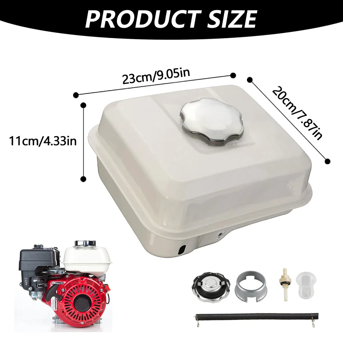 Depósito para Honda GX120 GX140 GX160 GX200 Motor, Deposito Gasolina Kit de 3L con Tapa de Deposito Filtro Gasolina y Línea de Gasolina Piezas de Repuesto para Cortacésped