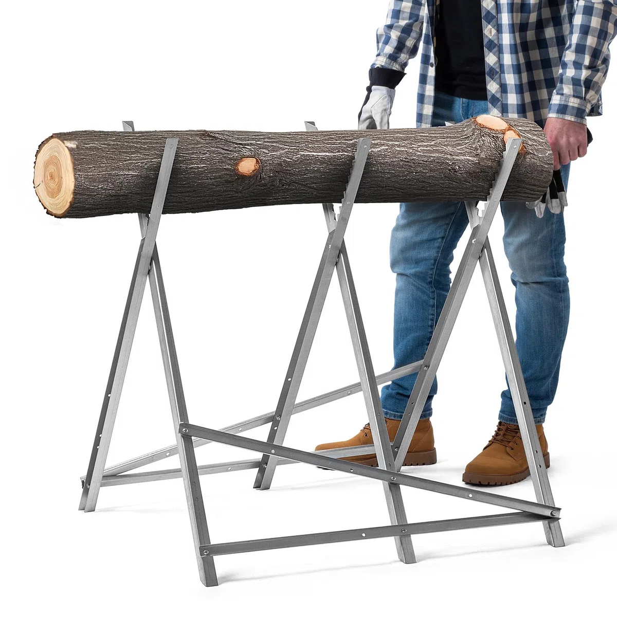 KADAX Caballete para motosierras, caballete plegable de madera de acero, caballete de madera plegable con capacidad de carga de hasta 150 kg, estructura para cortar leña, caballete plegable