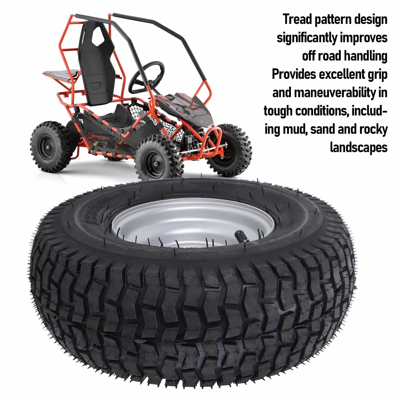 Luocute Neumático ATV de 6 Pulgadas, Neumático de Vacío 13x5.00-6 para Cortacésped del Césped de Bicicleta ATV Quad Off Road GO Kart, Llanta de 13/5.00-6 Rueda con Llanta de 6 Pulgadas,