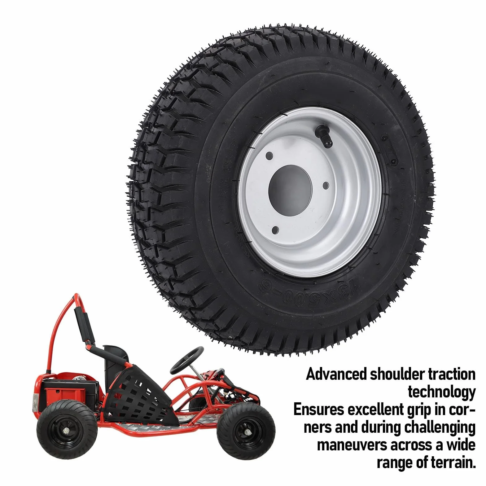 Luocute Neumático ATV de 6 Pulgadas, Neumático de Vacío 13x5.00-6 para Cortacésped del Césped de Bicicleta ATV Quad Off Road GO Kart, Llanta de 13/5.00-6 Rueda con Llanta de 6 Pulgadas,