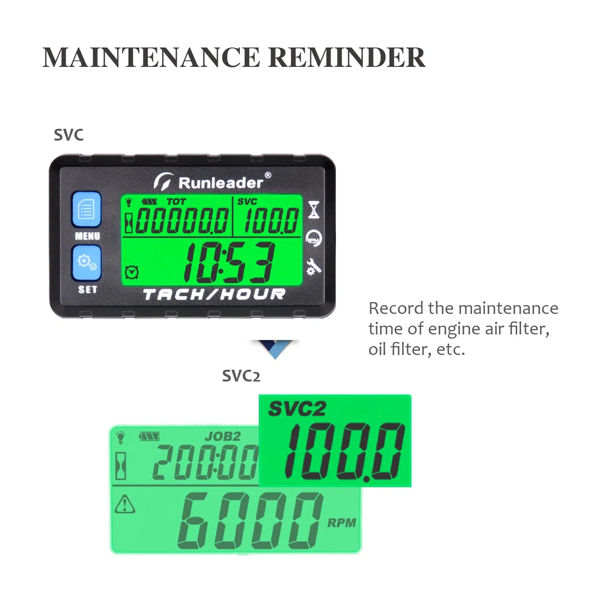 Tacómetro Digital/Medidor de Horas/Tacómetro con Retroiluminación Batería Reemplazable Alerta RPM Recordatorio de Mantenimiento Impermeable para Generador Cortacésped Motocicleta