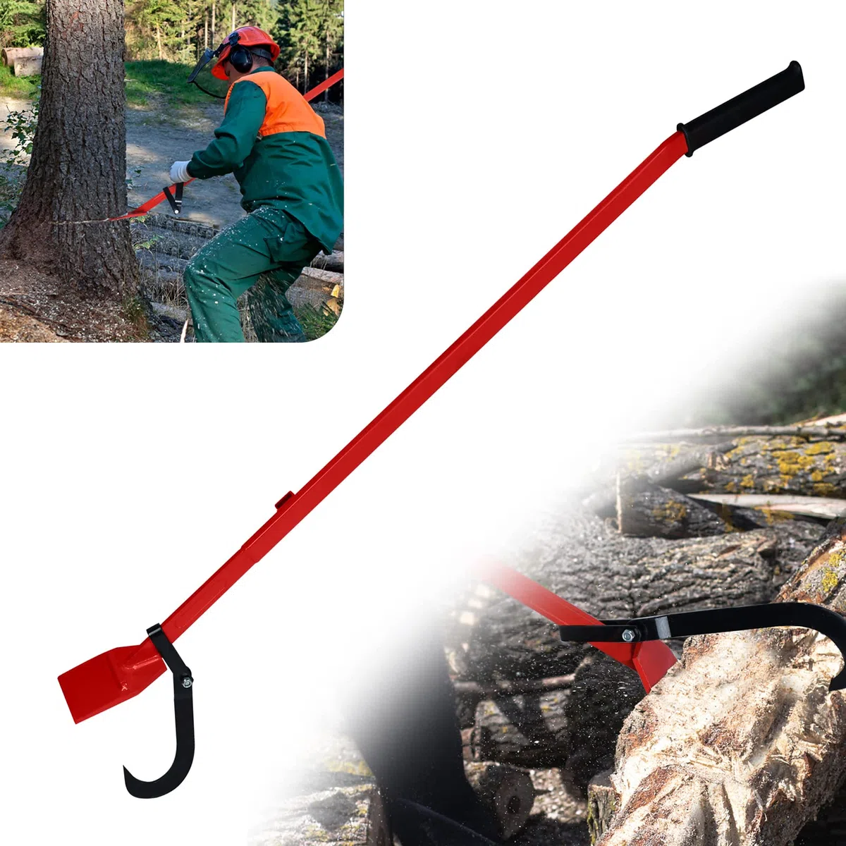 FIVMEN Elevador de 130 cm para talar árboles, elevador de cantos forjado, con gancho reversible y mango antideslizante, ayuda para talar de acero