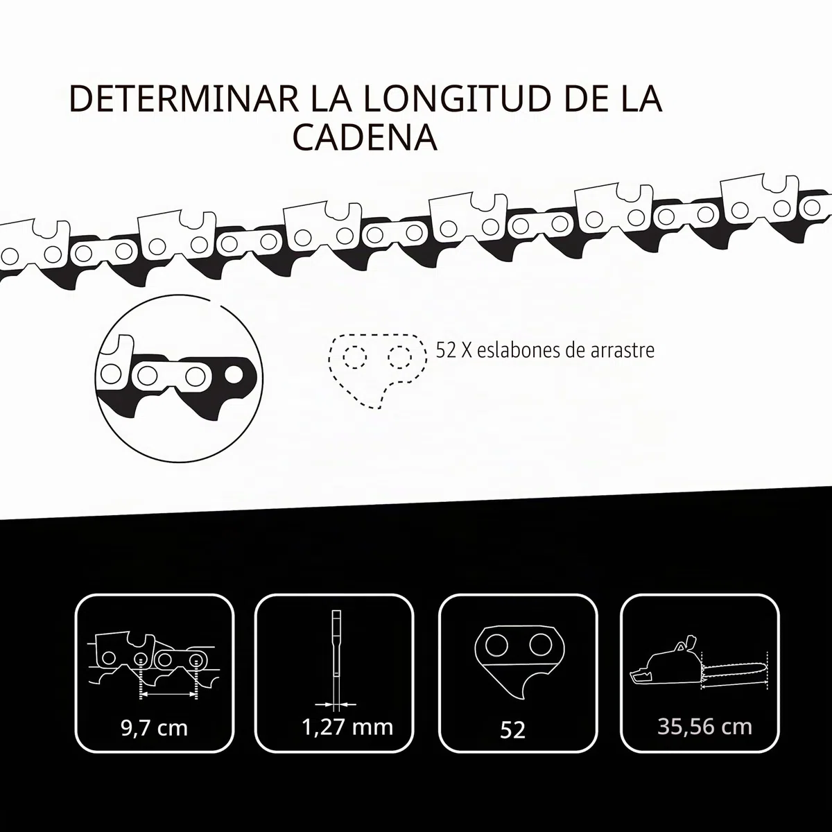 3 tallox cadenas de sierra 3/8" 1,3 mm 52 eslabones 35 cm full-chisel compatible con Oregon Bosch Dollmar Hitachi Echo Einhell Makita Husqvarna y otras