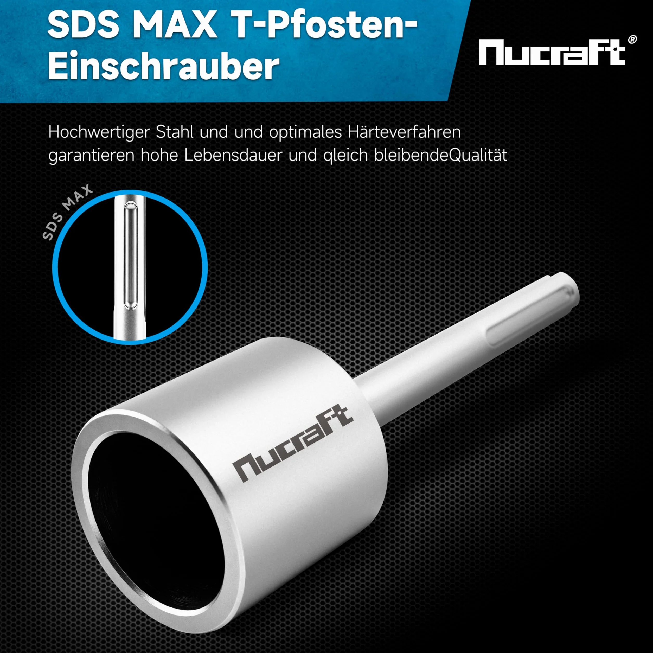 Nucraft Jack Hamme Star/estacas de madera Picket Post Driver Driver Stack Rama SDS MAX para insertar estacas de madera, 50 x 64 x 210 mm martillo