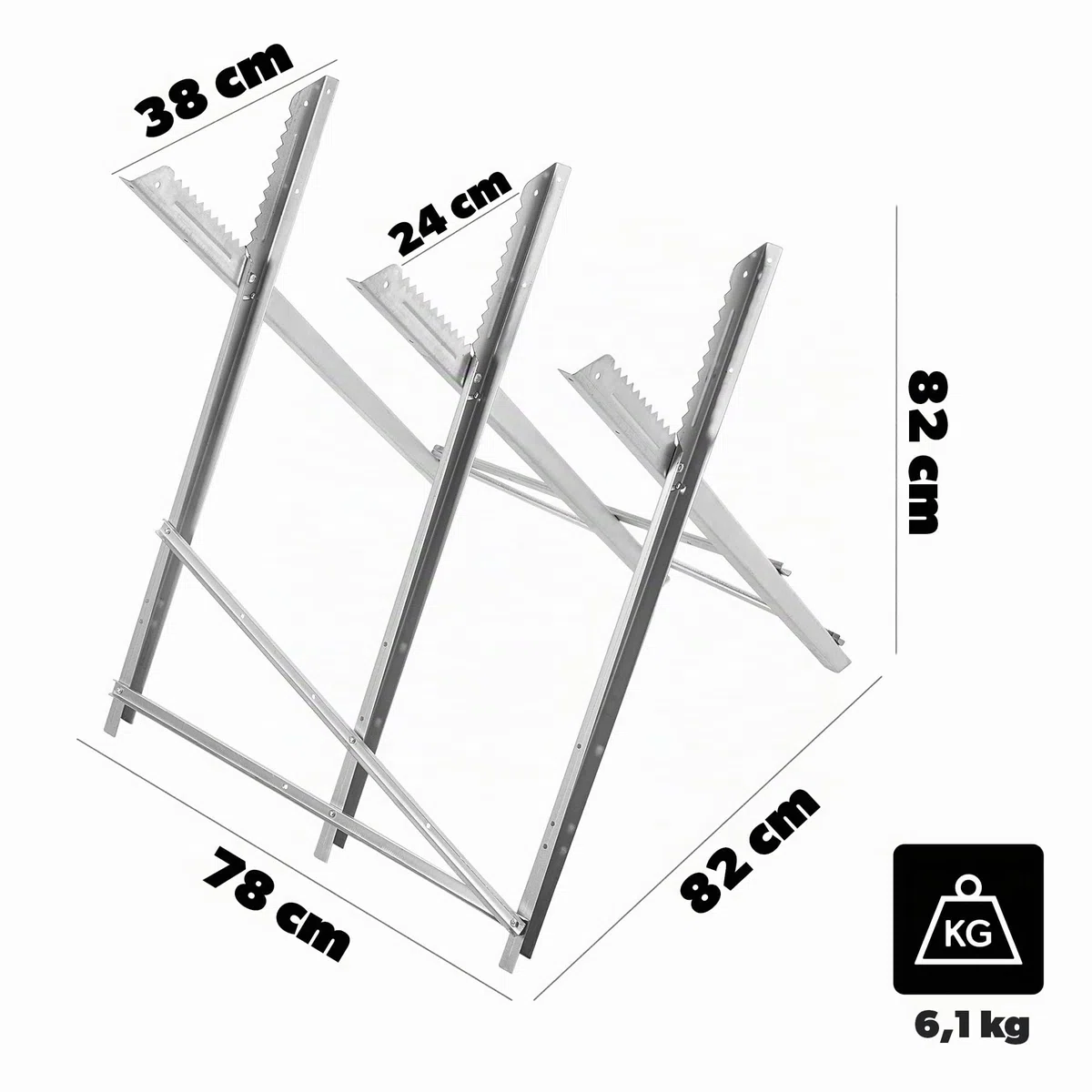 KADAX Caballete para motosierras, caballete plegable de madera de acero, caballete de madera plegable con capacidad de carga de hasta 150 kg, estructura para cortar leña, caballete plegable