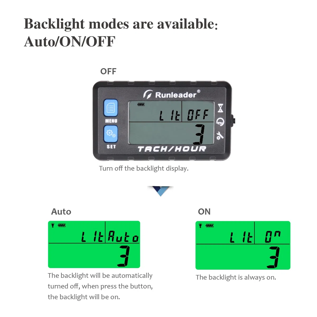 Tacómetro Digital/Medidor de Horas/Tacómetro con Retroiluminación Batería Reemplazable Alerta RPM Recordatorio de Mantenimiento Impermeable para Generador Cortacésped Motocicleta