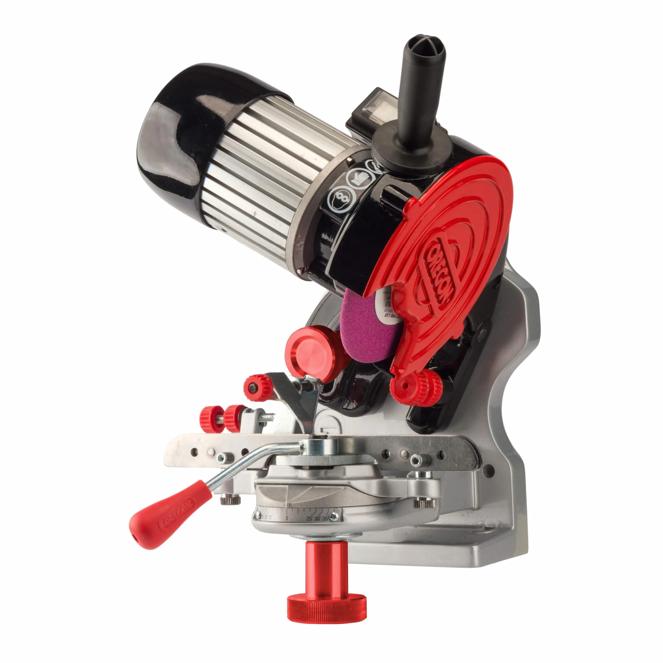 Oregon 410-230 Afilador de Cadena de Motosierras Profesional de 230 Voltios, Sistema Universal para Todo Tipo de Motosierras 410-230 Color Gris, Negro, Rojo
